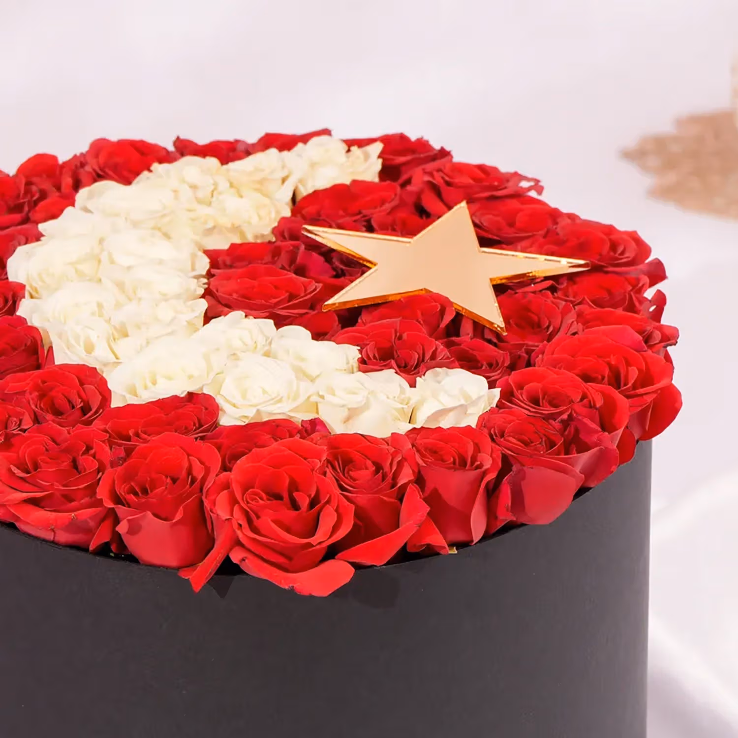 Crescent Moon Flowers Box with Red and White Roses