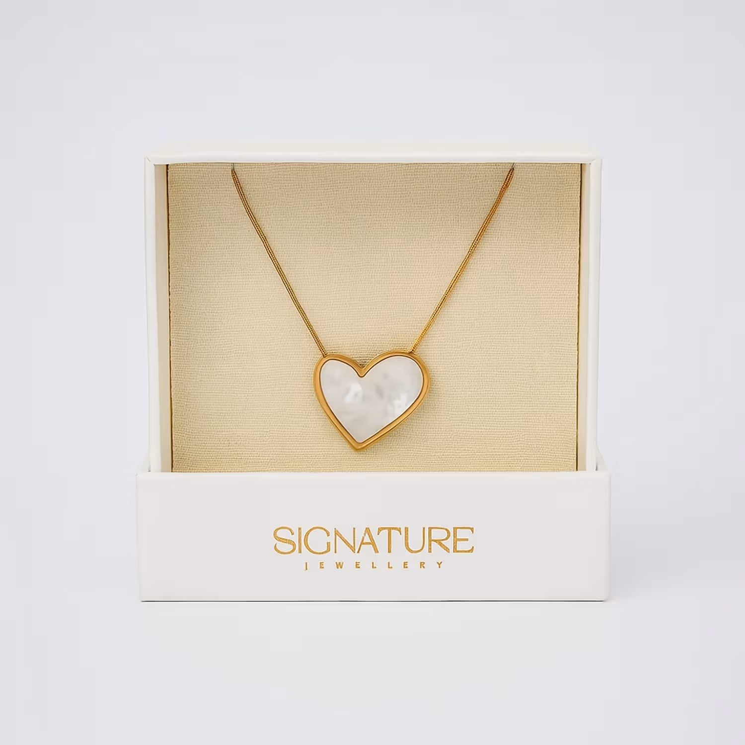 Luxe Mother of Pearl Heart Necklace by Signature Jewelry - Timeless Elegance