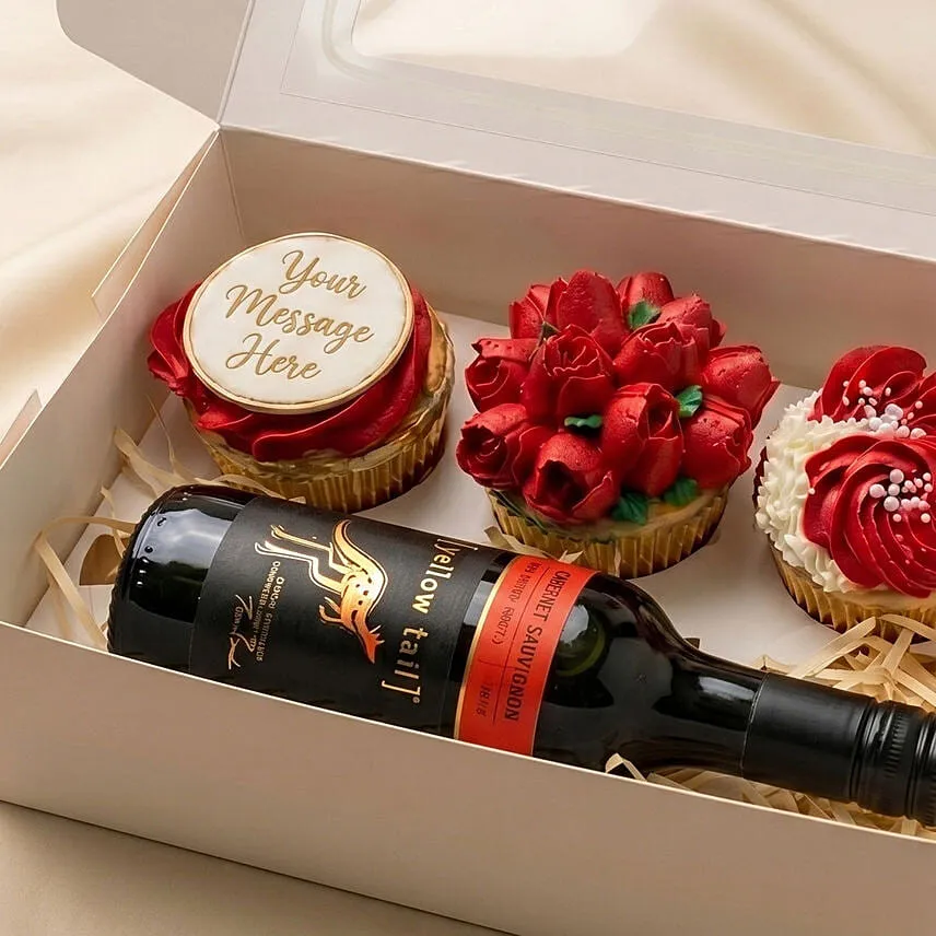 Yellow Tail Wine & Personalised Floral Cupcake Box