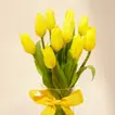 Elegant Yellow Tulip Bouquet in Glass Vase with Ribbon