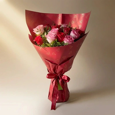 Romantic Blossom: Pink and Red Rose - Bouquet