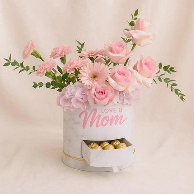 Love You Mom Flowers & Rocher Box