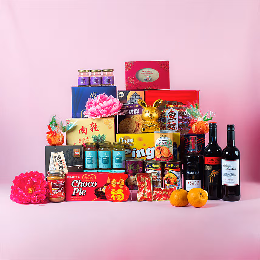 Assorted Goodies Leather Gift Basket