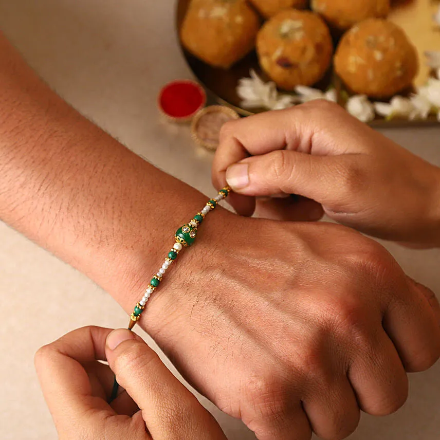 Sneh Fancy Green Rakhi & Almonds