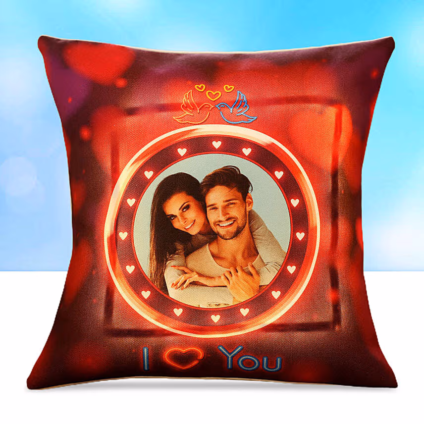 Personalised Led Cushion With Chocolate Cake