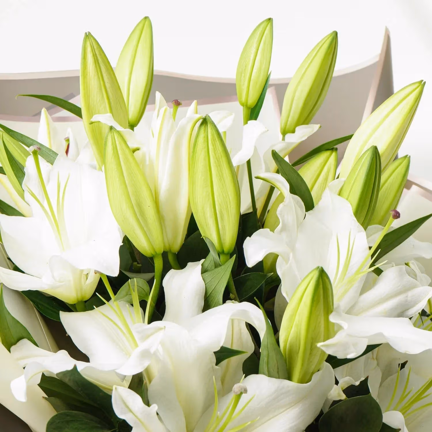 Elegant White Lily Bouquet with Black and White Wrap