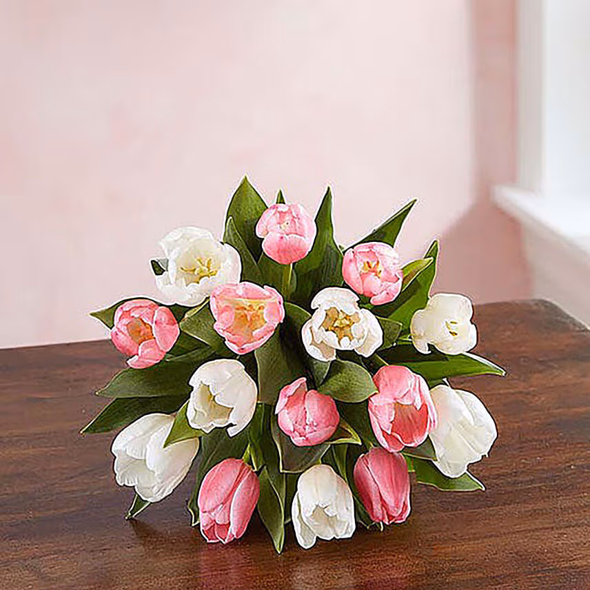 Serene 15 Mixed Tulips Arrangement Greeting Card