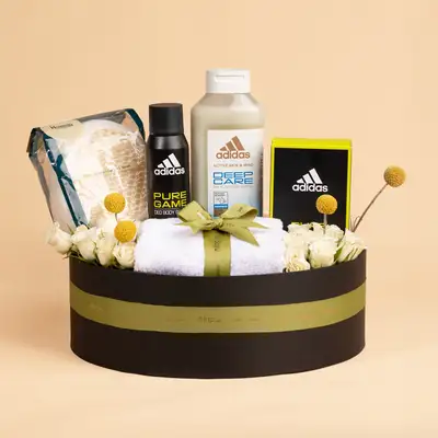 Luxury Adidas Gift Hamper with Elegant Floral Accents & Complete Bath Essentials