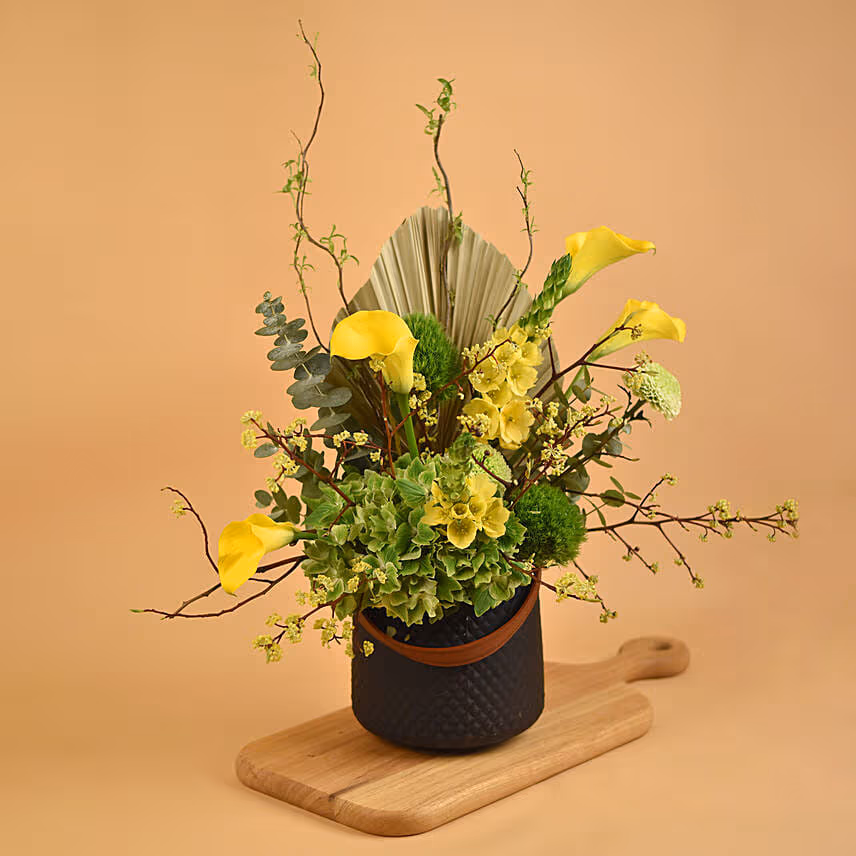 Serene Mixed Flowers Black Vase