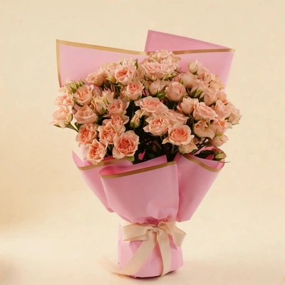 Elegant Peach Spray Rose Bouquet with Ribbon