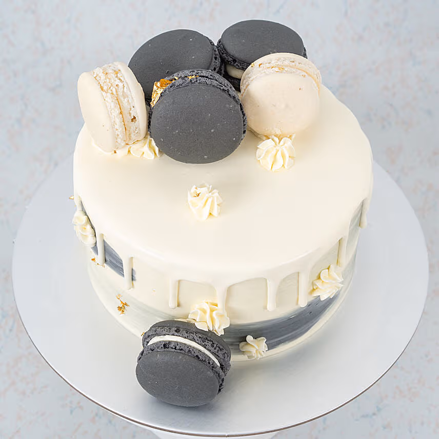 Grey and White Macarons Strawberry Cake 8 inch