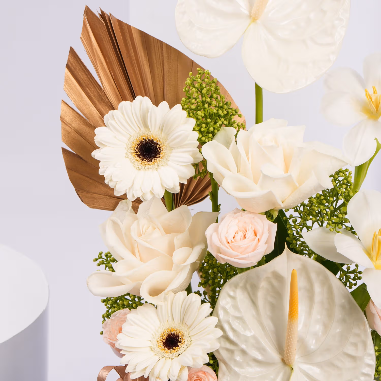 Otantik Home - Elegant Grey Ceramic Vase-White Roses