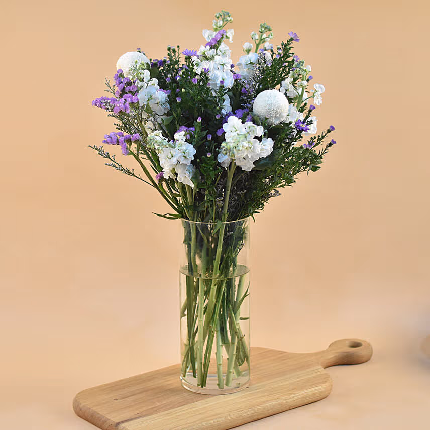 Mixed Flowers Cylindrical Glass Vase