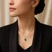 Elegant Heart Green Glow Silver Necklace with Emerald Crystal