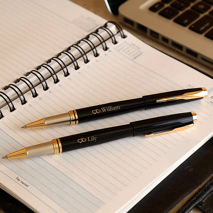 Personalised Classical Black Roller Pen Set of 2
