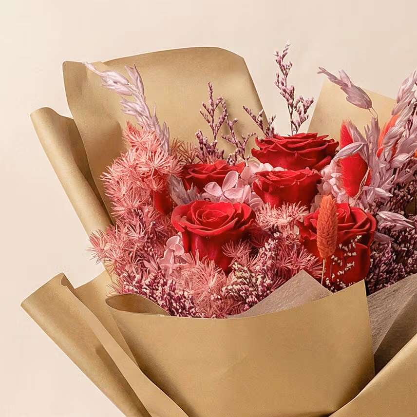 Valentines Preserved Roses 2 in 1 bouquet with built-in vase