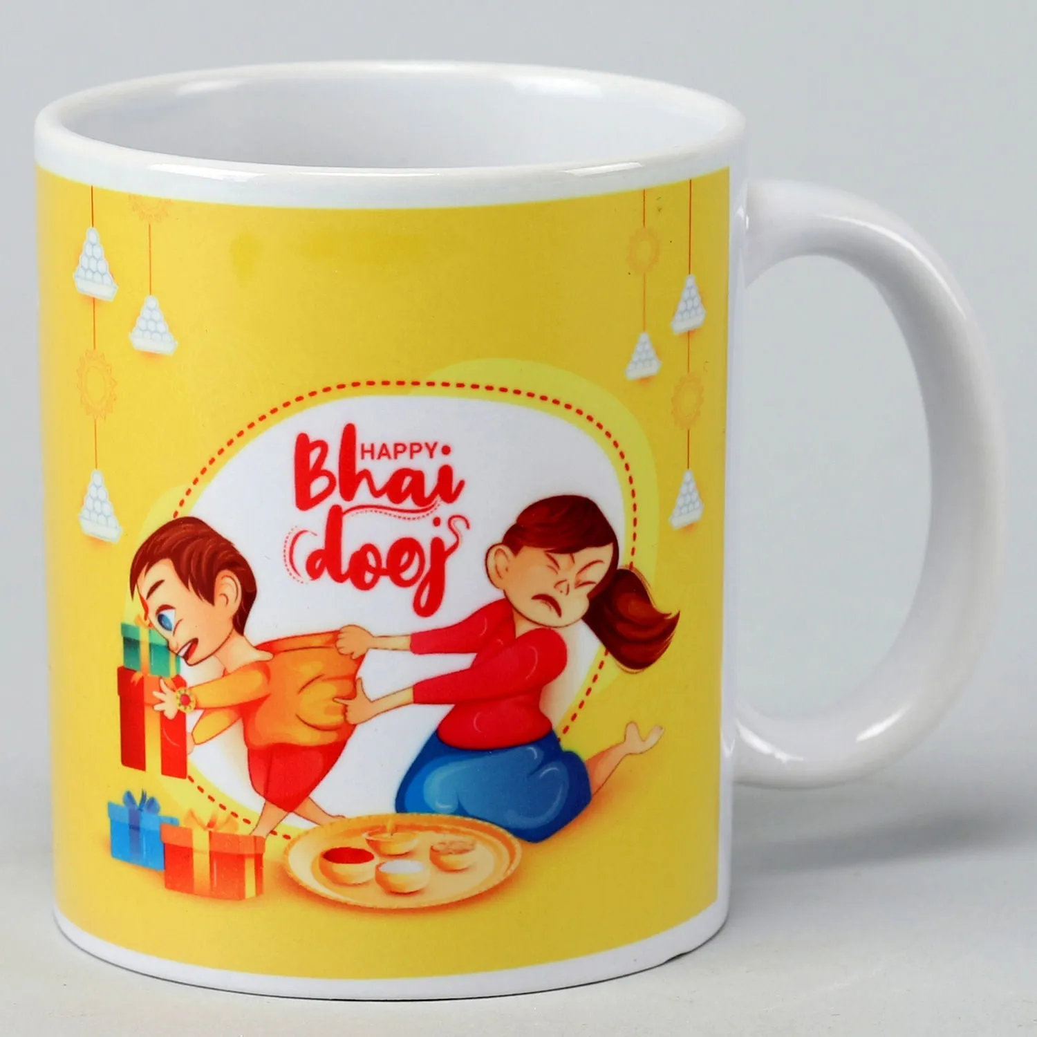 Bhai Dooj Special Ceramic Mug with Festive Print - Perfect Gift for Siblings