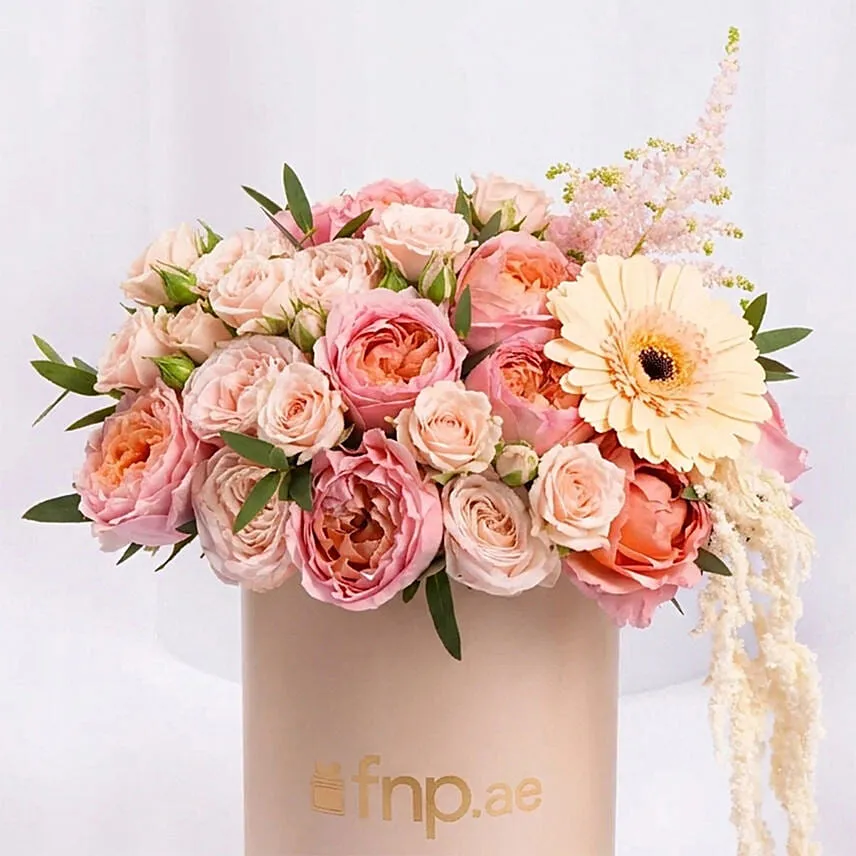 Peach And Pink Roses Luxury Flower Box