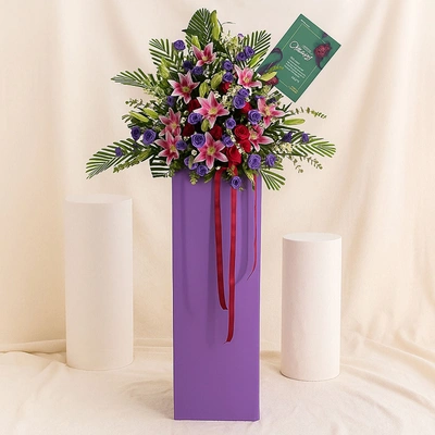 Blissful Mixed Flowers Purple Cardboard Stand