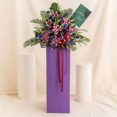 Blissful Mixed Flowers Purple Cardboard Stand