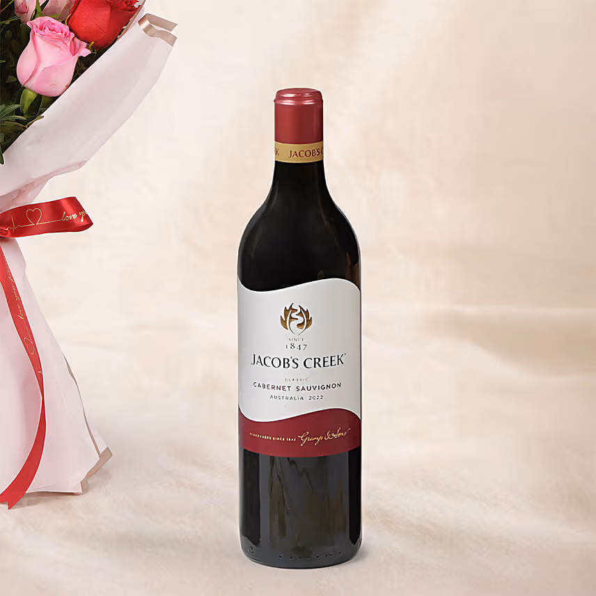Love Expresssion Roses Bouquets and Wine Gift Set