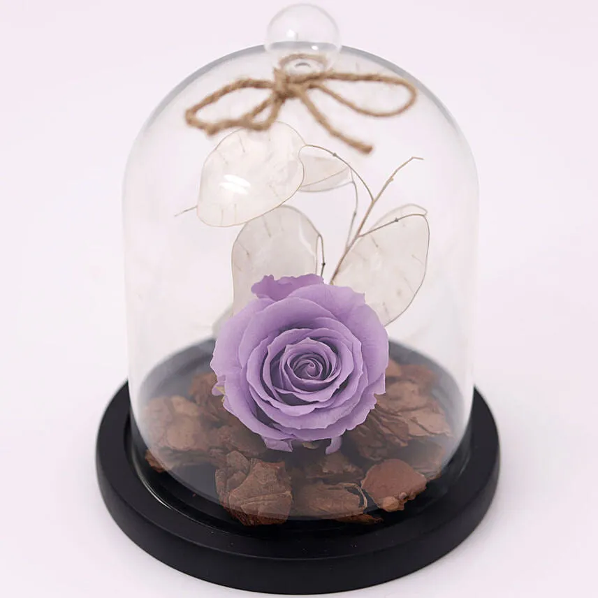 Purple Forever Rose In Glass Dome