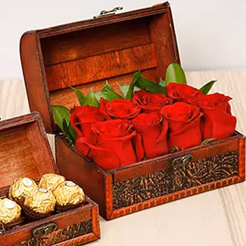 Passionate Red Roses and Chocolates Box