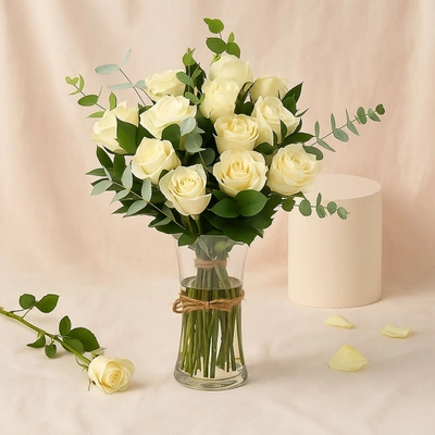 Vase Of Elegant White Roses