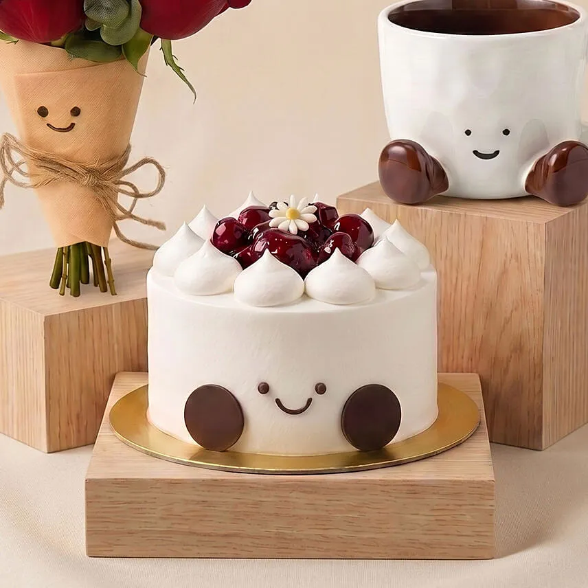 Jellycat Gift set with Bouquet, Brown Mug and Cake