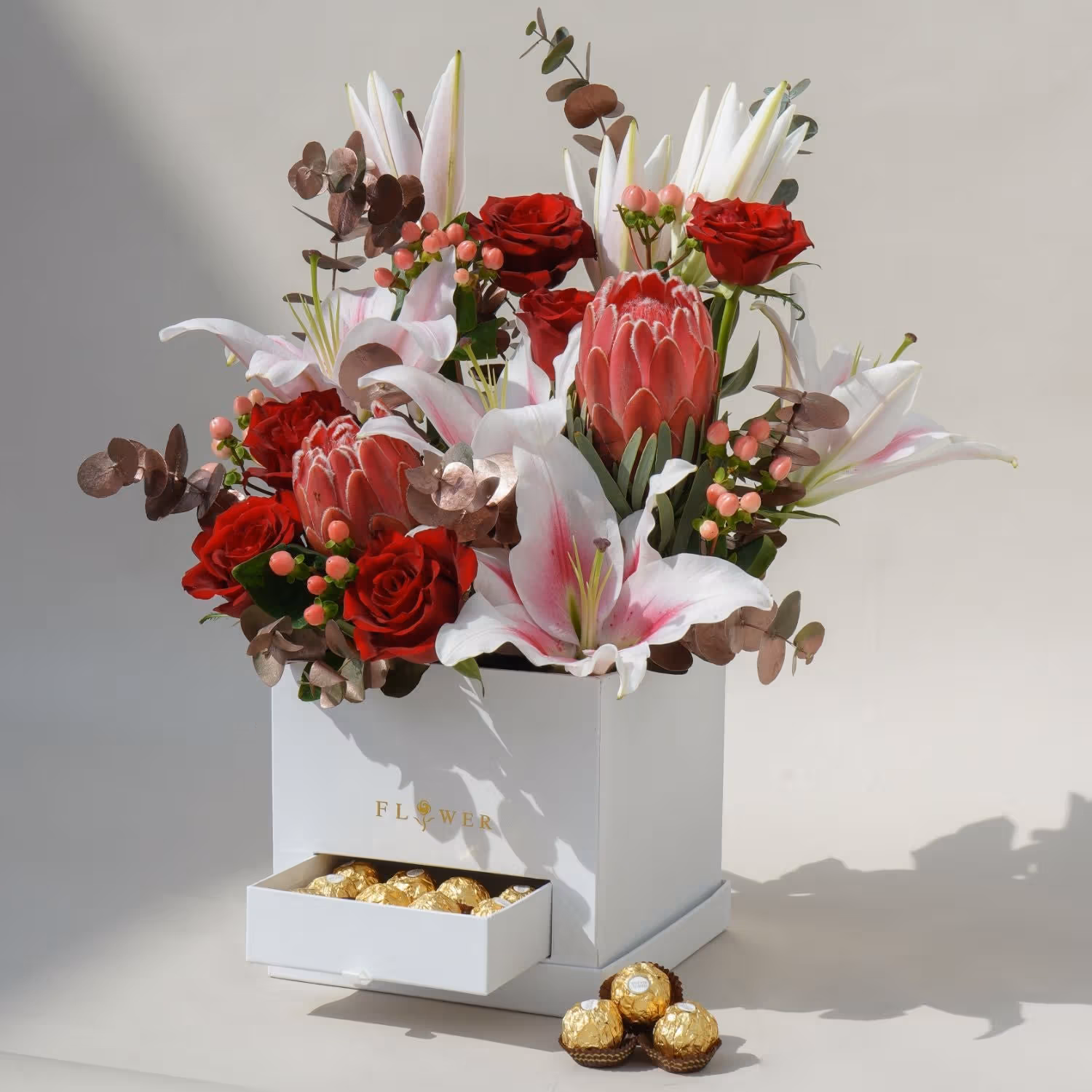 Sweet Nothings Gift Box: Luxurious Floral Arrangement with Chocolates