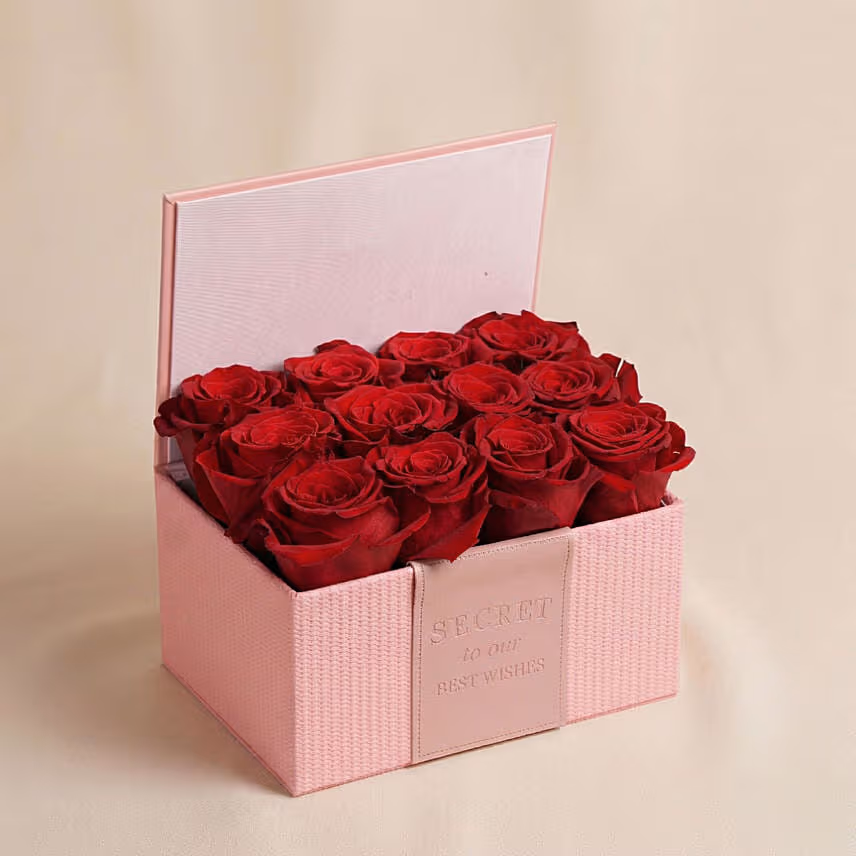 Valentines Red Roses in Pink Leather Box