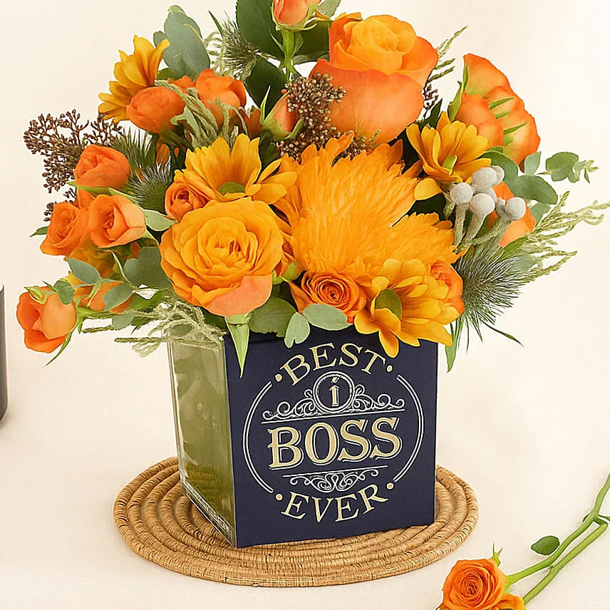 Best Boss Ever Flowers Vase