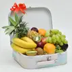 Deluxe Exotic Fruit Hamper in Elegant Floral Suitcase