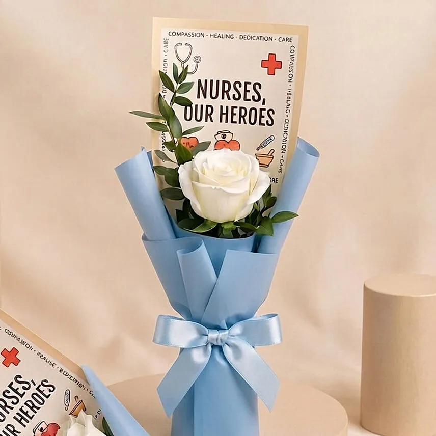 Nurses, Our Heroes - White Rose Mini Bouquet x2