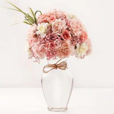Elegant Birthday Flower Vase with Pink and White Carnations