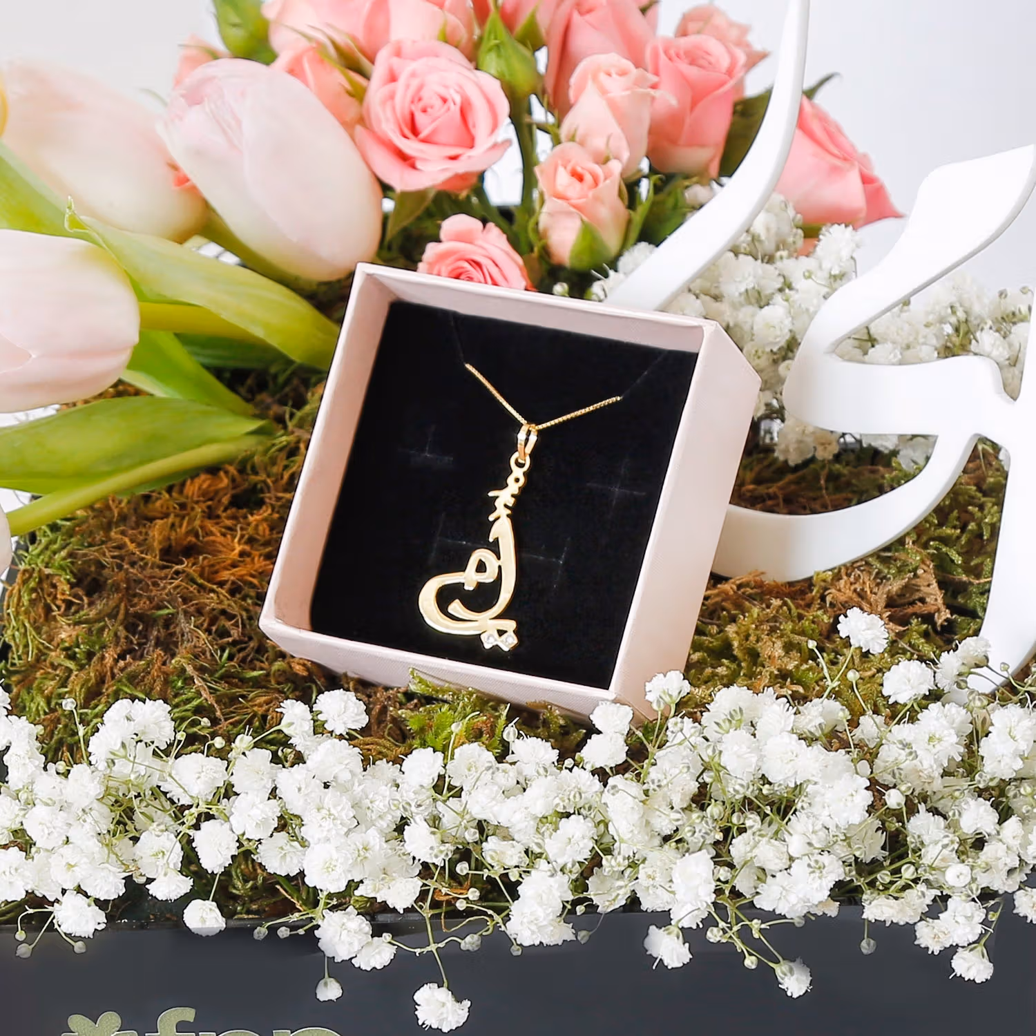 Heart Shape Flowers Arrangement with Jewelry