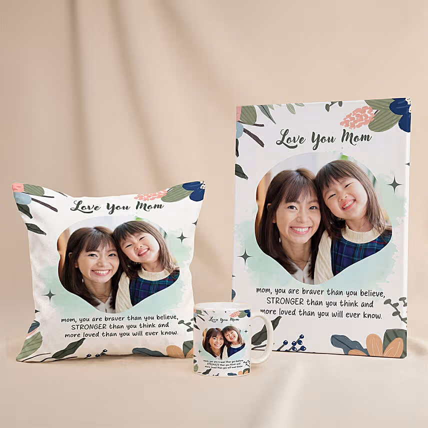 Love You Mom Personalised Canvas Frame Cushion & Mug