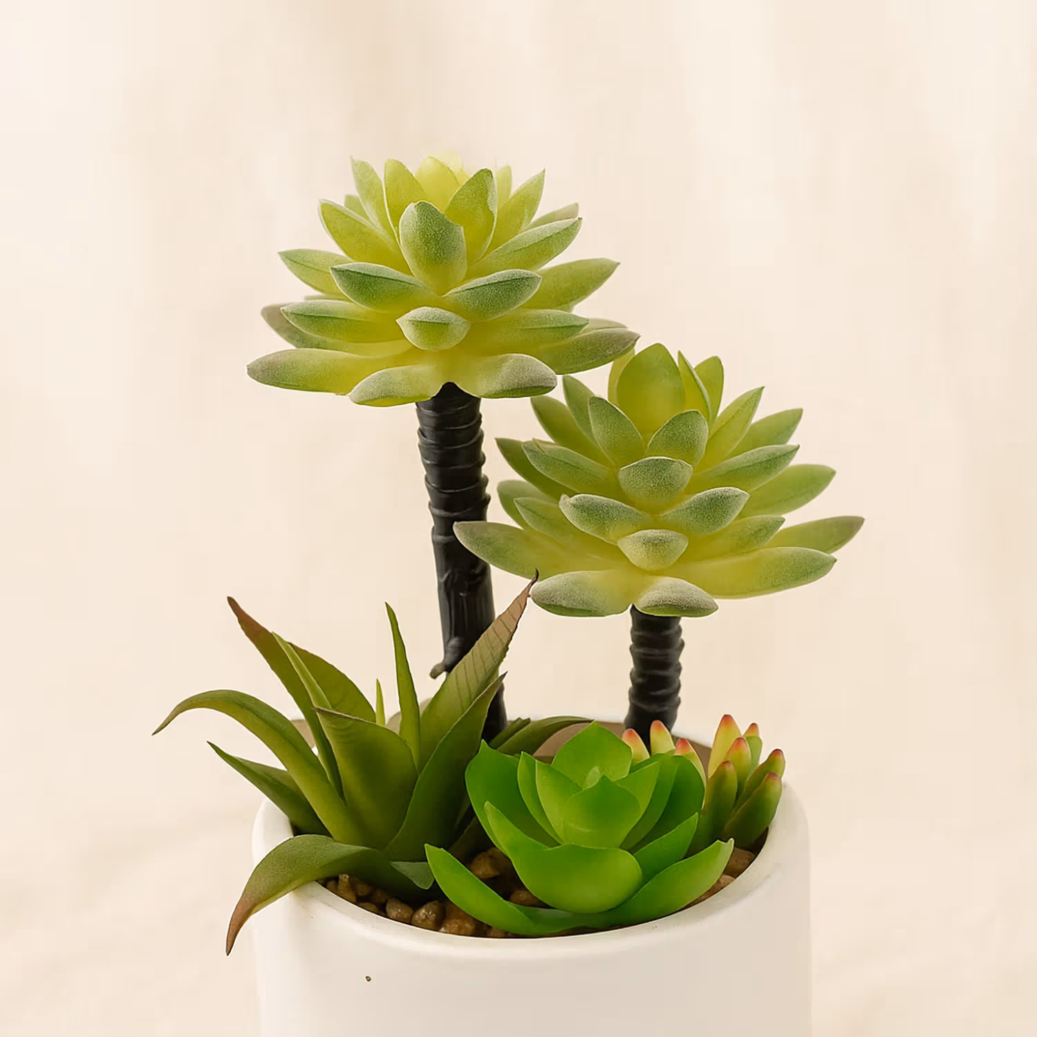  Artificial Succulent White Geometric Pot