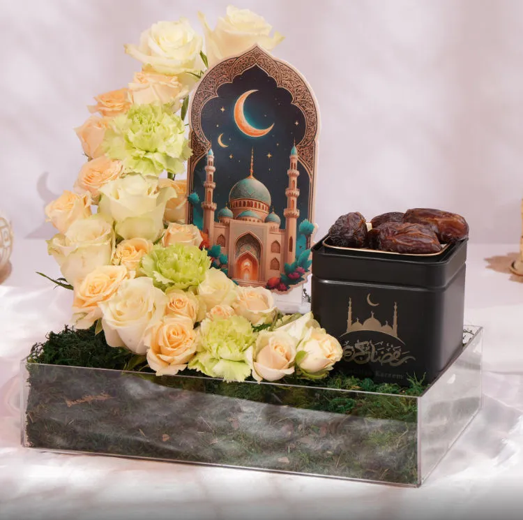 هدايا رمضانية | باقة ورد مع تمور فاخرة