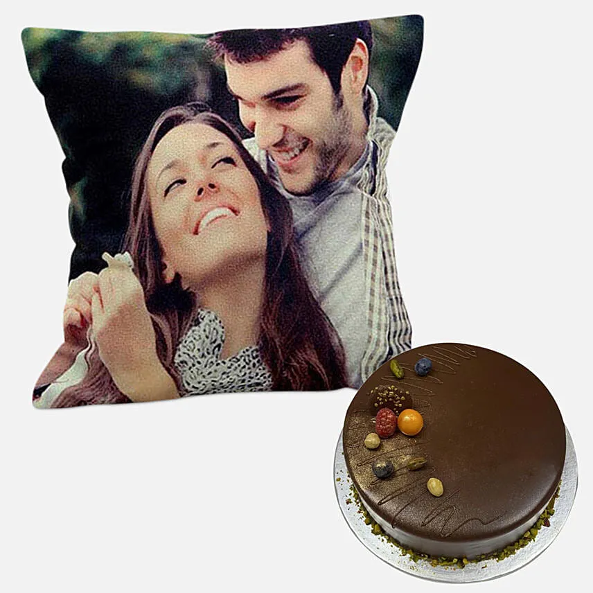 Chocolate Cake With Personalized Cushion