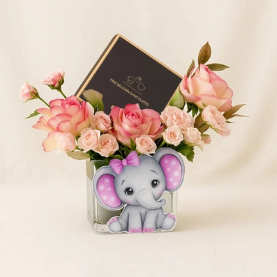 Welcome Baby Girl Flower Box With Chocolates