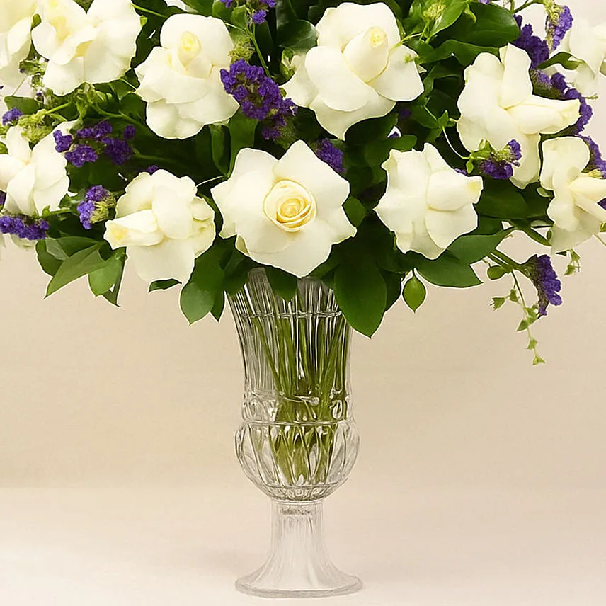 Beauty of White and Blue Flowers Vase