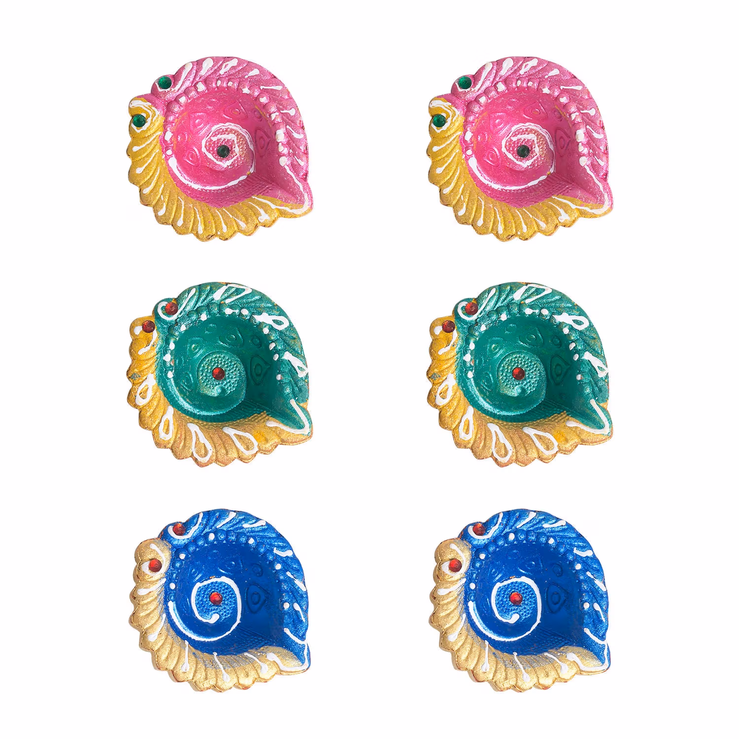 Set of 6 Multicolour Terracotta Diya with Decorative Packaging