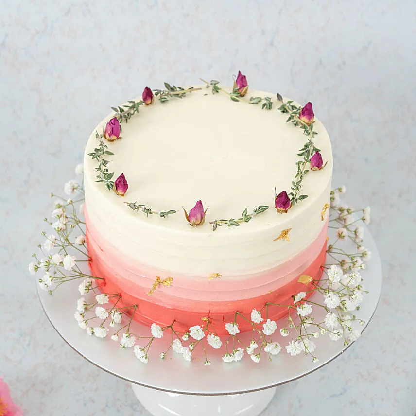 Ombre Pink Baby Breath Rose Lychee Cake 8 inch