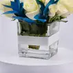 Elegant White Roses and Blue Ruscus Glass Vase Arrangement