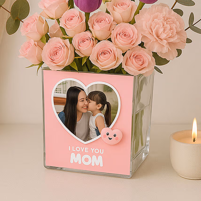 Love You Mama Personalised Pink Flowers Vase