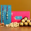 Elegant Blue Pearl Lumba Rakhi Set with Premium Cashews and Ferrero Rocher