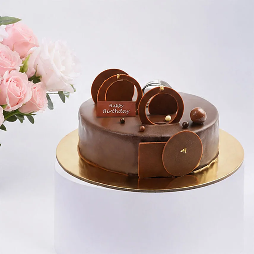 Elegant Rose And Lisianthus Bloom Bowl With Decadent Fudge Cake