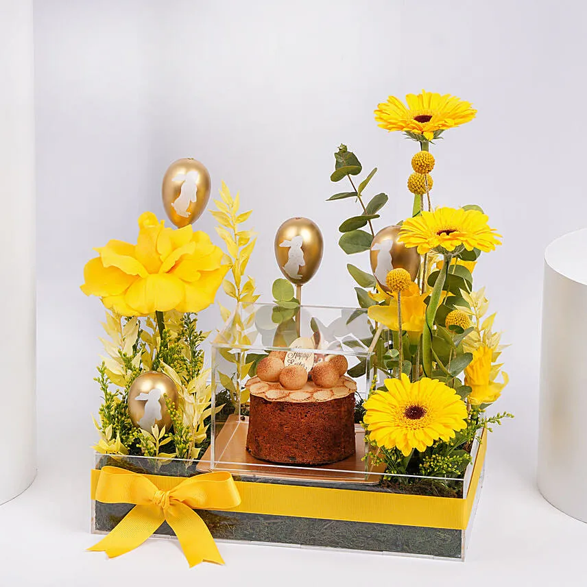Simnel Cake And Easter Flowers Tray