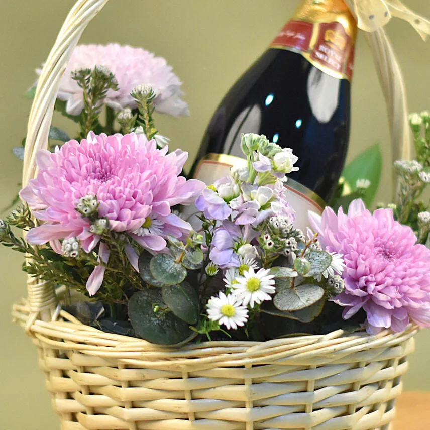Mixed Flowers & Sparkling Juice Basket